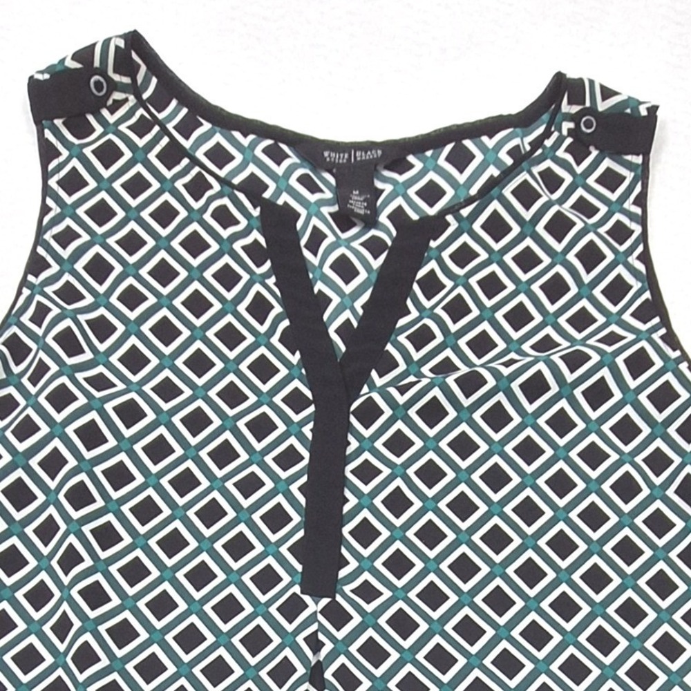White House Black Market Tunic Womens Medium Green Black Geometric Sleeveless